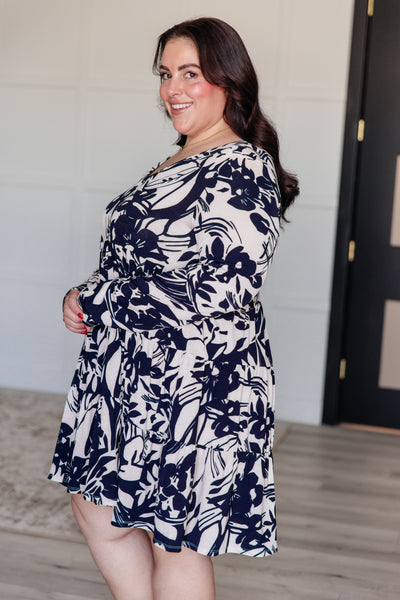 Worthwhile Moment Floral Tiered Dress in Oatmeal and Navy-Dresses-Ave Shops-Market Street Nest, Fashionable Clothing, Shoes and Home Décor Located in Mabank, TX