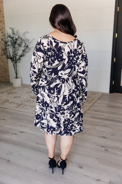 Worthwhile Moment Floral Tiered Dress in Oatmeal and Navy-Dresses-Ave Shops-Market Street Nest, Fashionable Clothing, Shoes and Home Décor Located in Mabank, TX