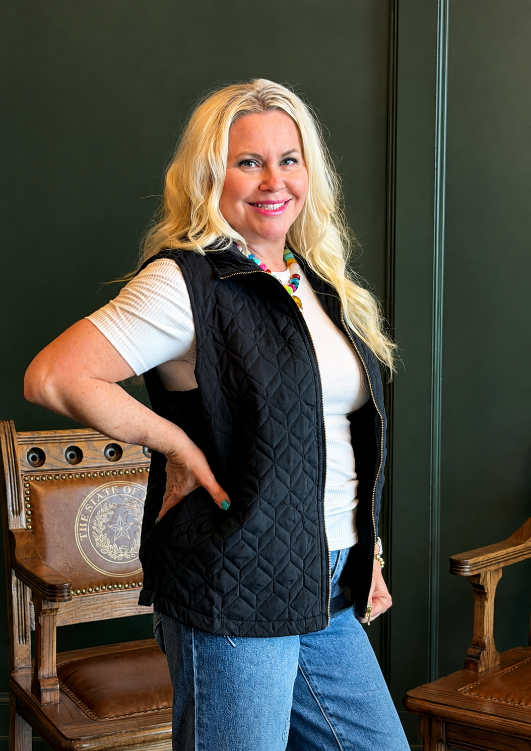 Quilted Zip Up Vest in Black-08-Tops-Umgee USA Inc-Market Street Nest, Fashionable Clothing, Shoes and Home Décor Located in Mabank, TX