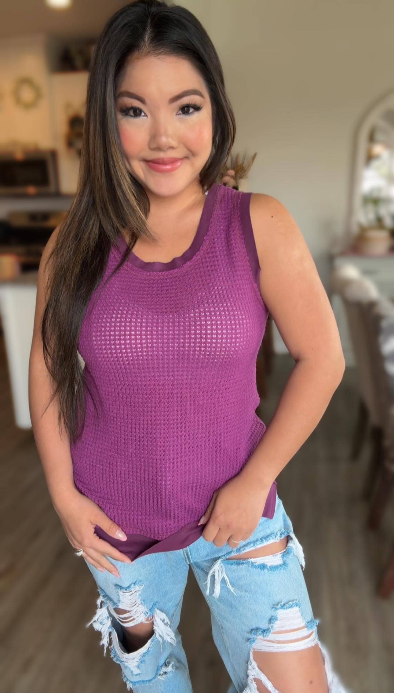 Plum View. JK Daily Brand- Sydney The Breezy Day Waffle Tank-Tops-JadyK-Market Street Nest, Fashionable Clothing, Shoes and Home Décor Located in Mabank, TX