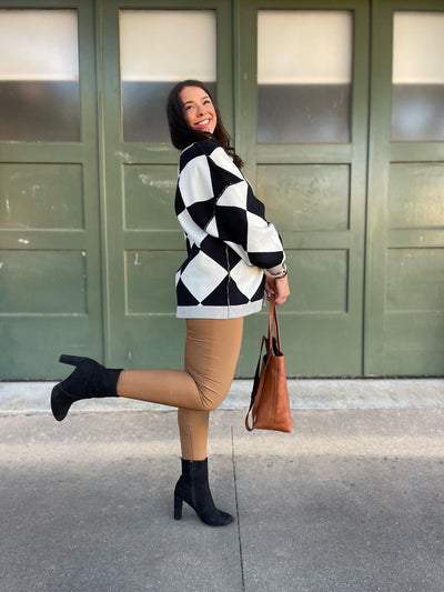 PREORDER: Contrast Trim Cardigan in Black Checkers-Womens-Ave Shops-Market Street Nest, Fashionable Clothing, Shoes and Home Décor Located in Mabank, TX