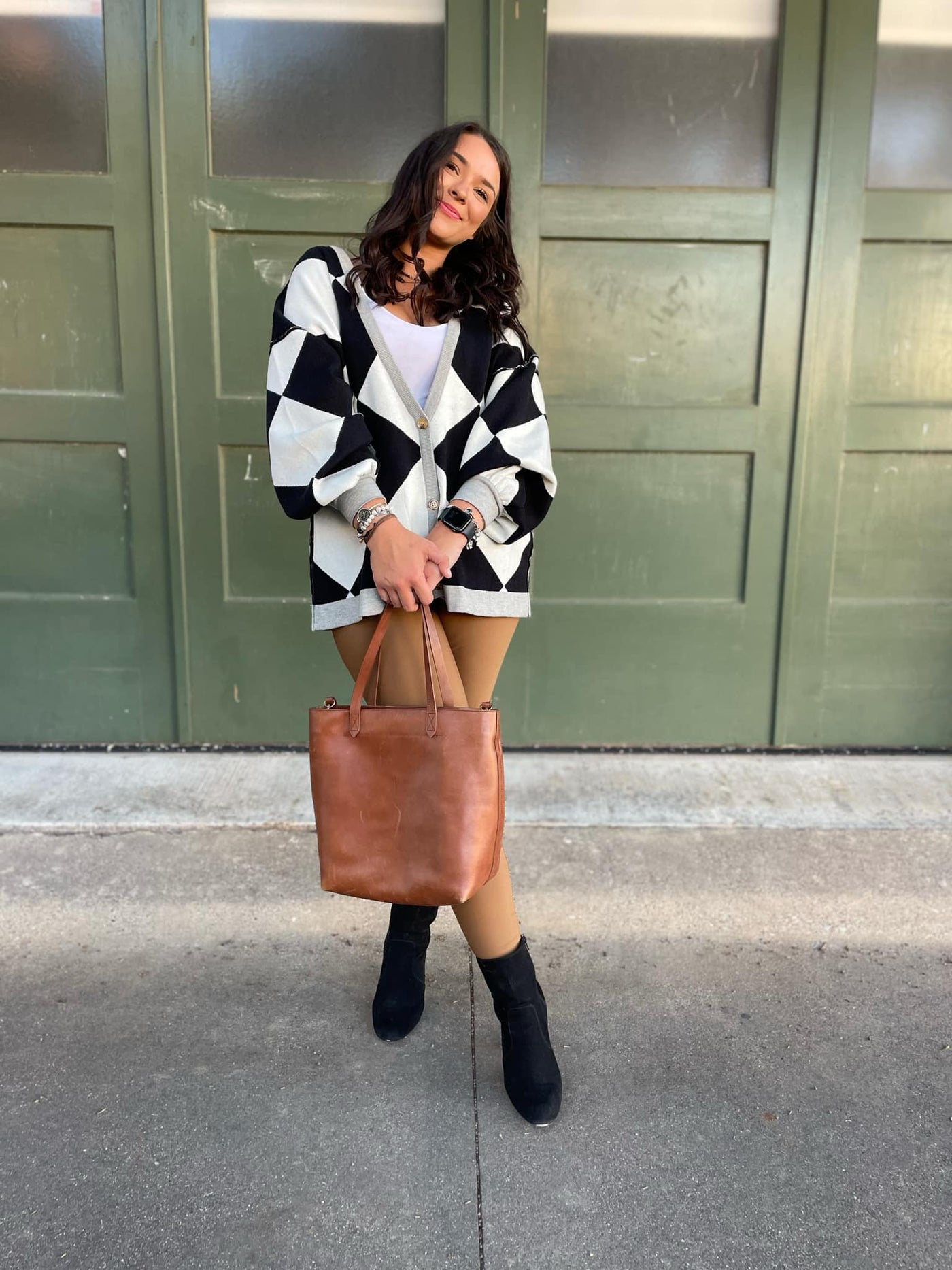 PREORDER: Contrast Trim Cardigan in Black Checkers-Womens-Ave Shops-Market Street Nest, Fashionable Clothing, Shoes and Home Décor Located in Mabank, TX