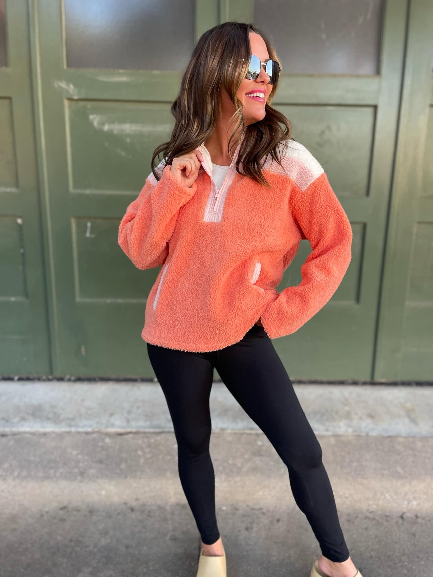 PREORDER: Half Zip Fleece Pullover in Sherbet-Womens-Ave Shops-Market Street Nest, Fashionable Clothing, Shoes and Home Décor Located in Mabank, TX