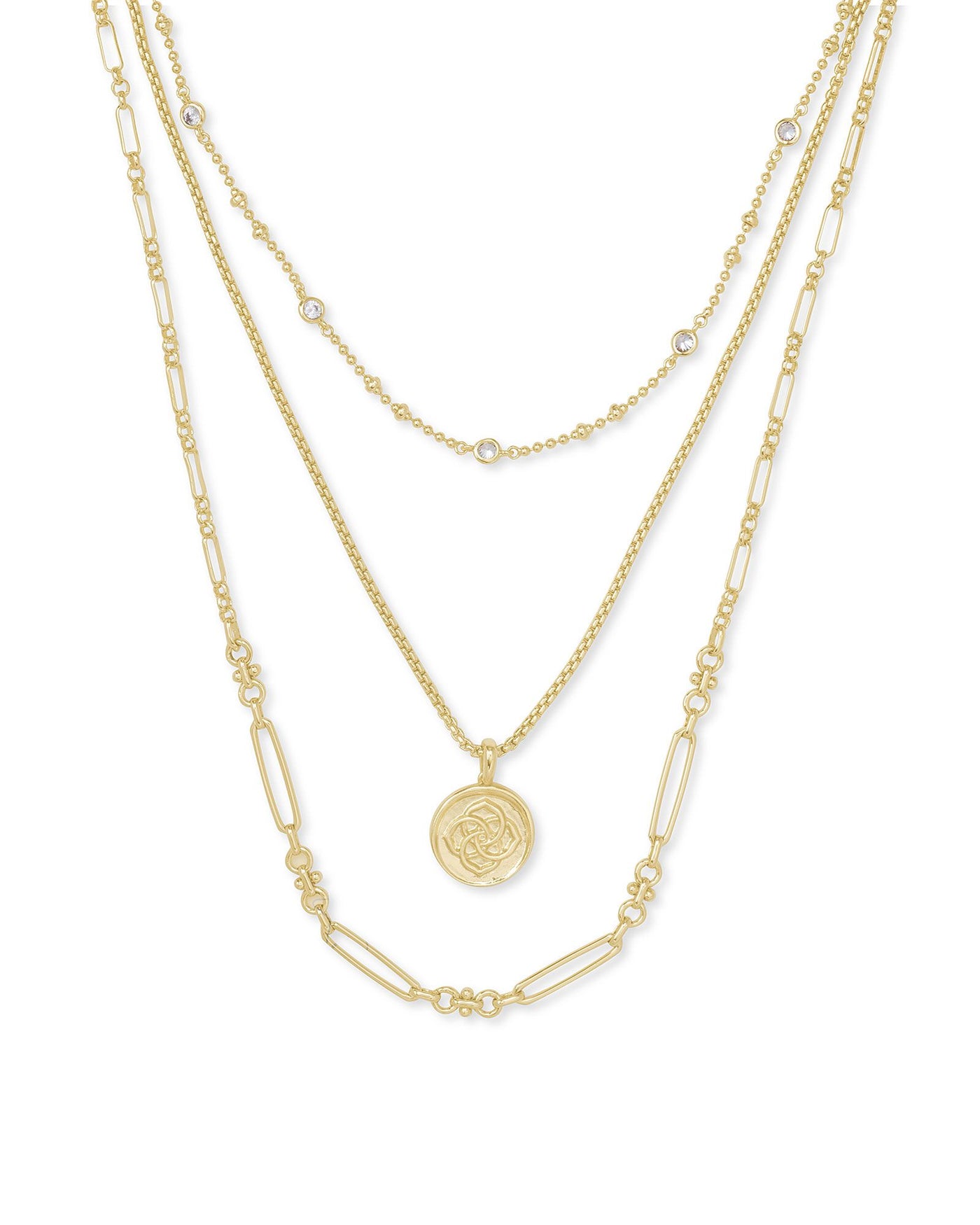 Kendra Scott Medallion Coin Triple Strand in Gold-Necklaces-Kendra Scott-Market Street Nest, Fashionable Clothing, Shoes and Home Décor Located in Mabank, TX