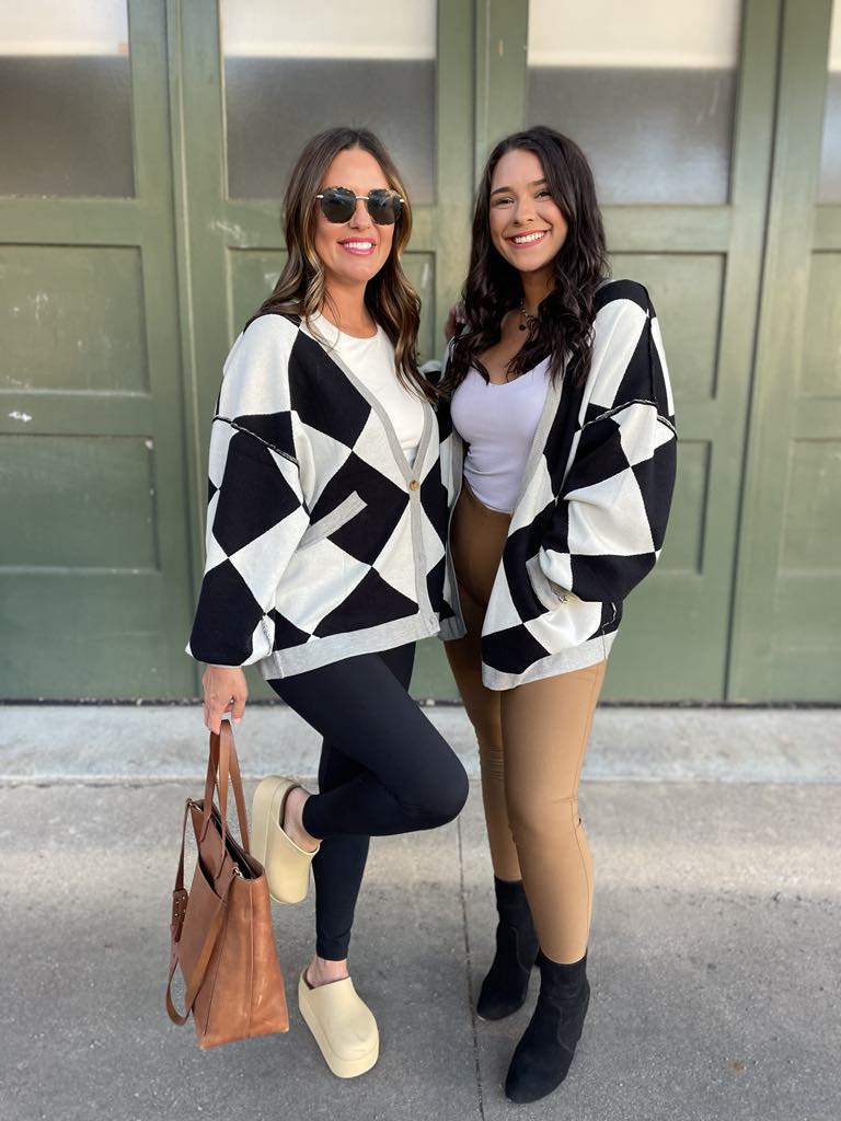 PREORDER: Contrast Trim Cardigan in Black Checkers-Womens-Ave Shops-Market Street Nest, Fashionable Clothing, Shoes and Home Décor Located in Mabank, TX