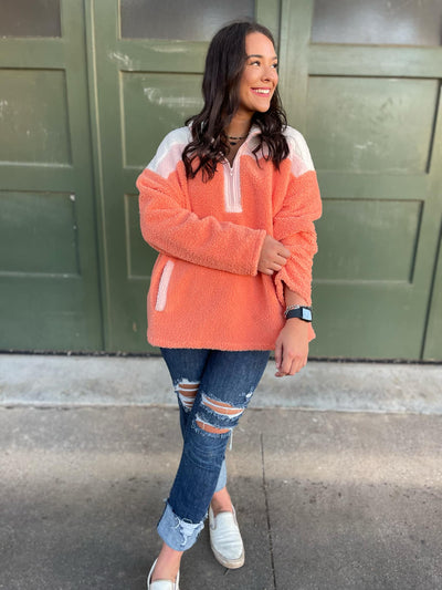 PREORDER: Half Zip Fleece Pullover in Sherbet-Womens-Ave Shops-Market Street Nest, Fashionable Clothing, Shoes and Home Décor Located in Mabank, TX