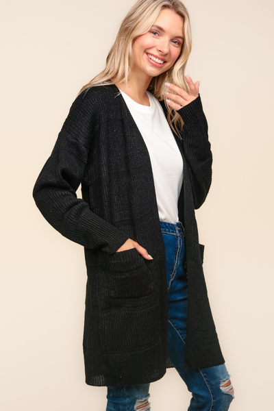 Stripe Textured Open Cardigan with Pockets in Black-Womens-Ave Shops-Market Street Nest, Fashionable Clothing, Shoes and Home Décor Located in Mabank, TX