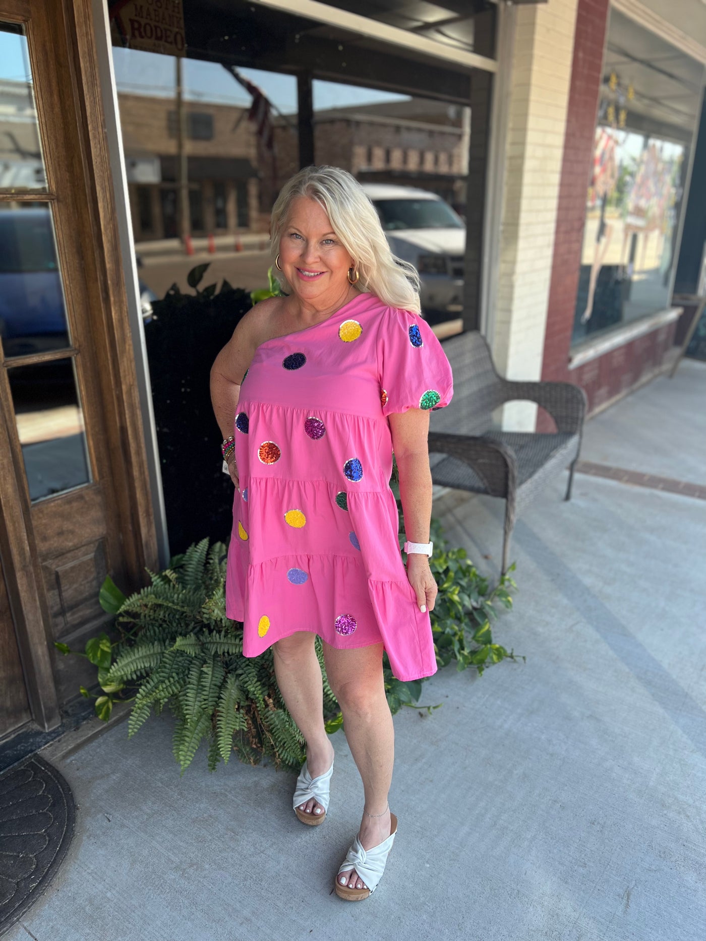 Connection Dots Pink One Shoulder Dress-Dresses & Rompers-Sassy Trendz-Market Street Nest, Fashionable Clothing, Shoes and Home Décor Located in Mabank, TX