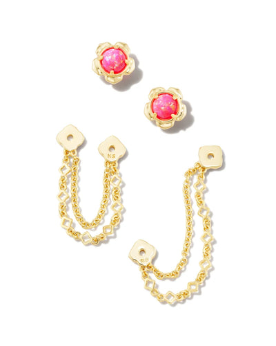 Kendra Scott Susie Gold Ear Jacket in Hot Pink Kyocera Opal-Earrings-Kendra Scott-Market Street Nest, Fashionable Clothing, Shoes and Home Décor Located in Mabank, TX