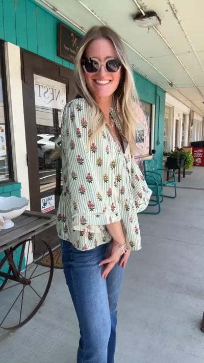 Monroe Cottage Green Stripe Top