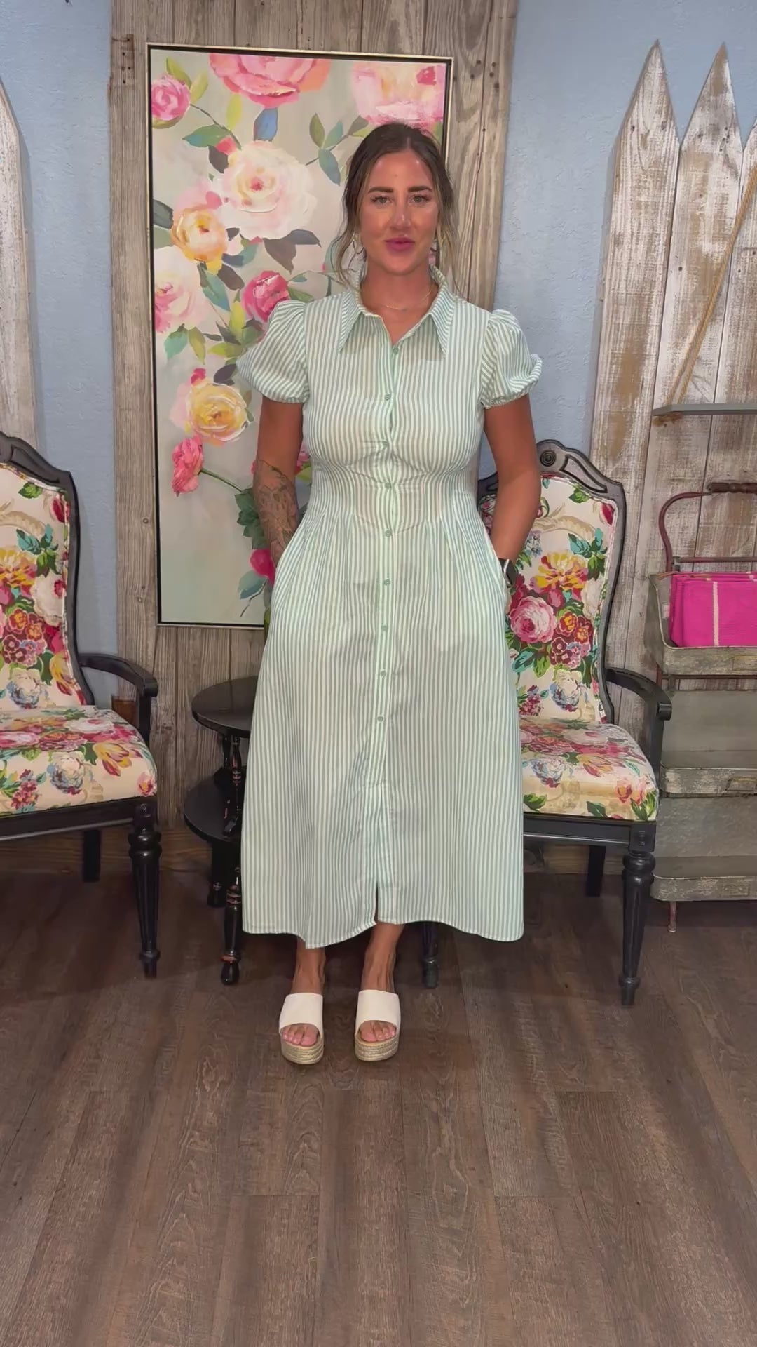 Mediterranean Stripe Button Down Shirt Dress