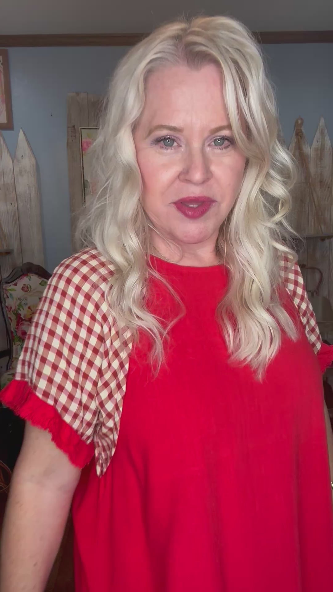 Red Linen Checkered Top