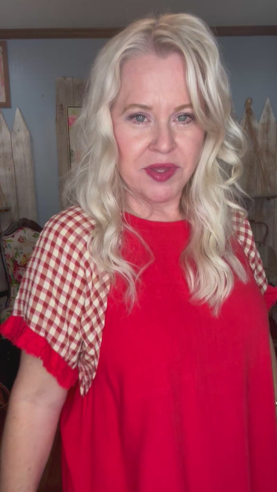 Red Linen Checkered Top