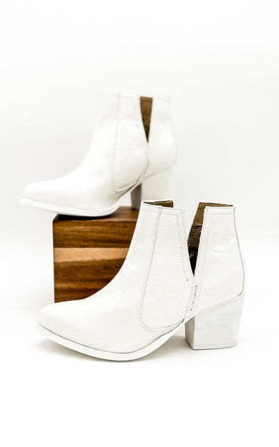 Tarim Bootie in White Croc-Shoes-Ave Shops-Market Street Nest, Fashionable Clothing, Shoes and Home Décor Located in Mabank, TX