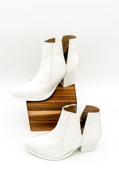 Tarim Bootie in White Croc-Shoes-Ave Shops-Market Street Nest, Fashionable Clothing, Shoes and Home Décor Located in Mabank, TX