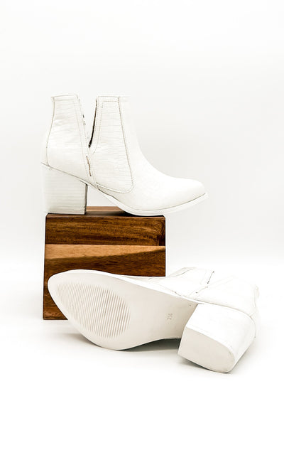 Tarim Bootie in White Croc-Shoes-Ave Shops-Market Street Nest, Fashionable Clothing, Shoes and Home Décor Located in Mabank, TX