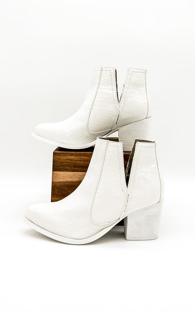 Tarim Bootie in White Croc-Shoes-Ave Shops-Market Street Nest, Fashionable Clothing, Shoes and Home Décor Located in Mabank, TX