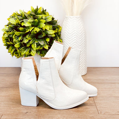 Tarim Bootie in White Croc-Shoes-Ave Shops-Market Street Nest, Fashionable Clothing, Shoes and Home Décor Located in Mabank, TX