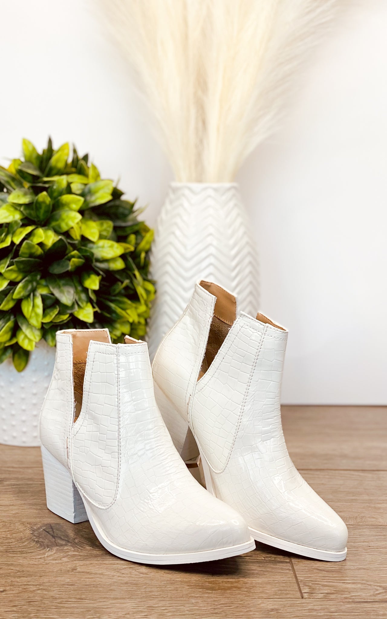 Tarim Bootie in White Croc-Shoes-Ave Shops-Market Street Nest, Fashionable Clothing, Shoes and Home Décor Located in Mabank, TX