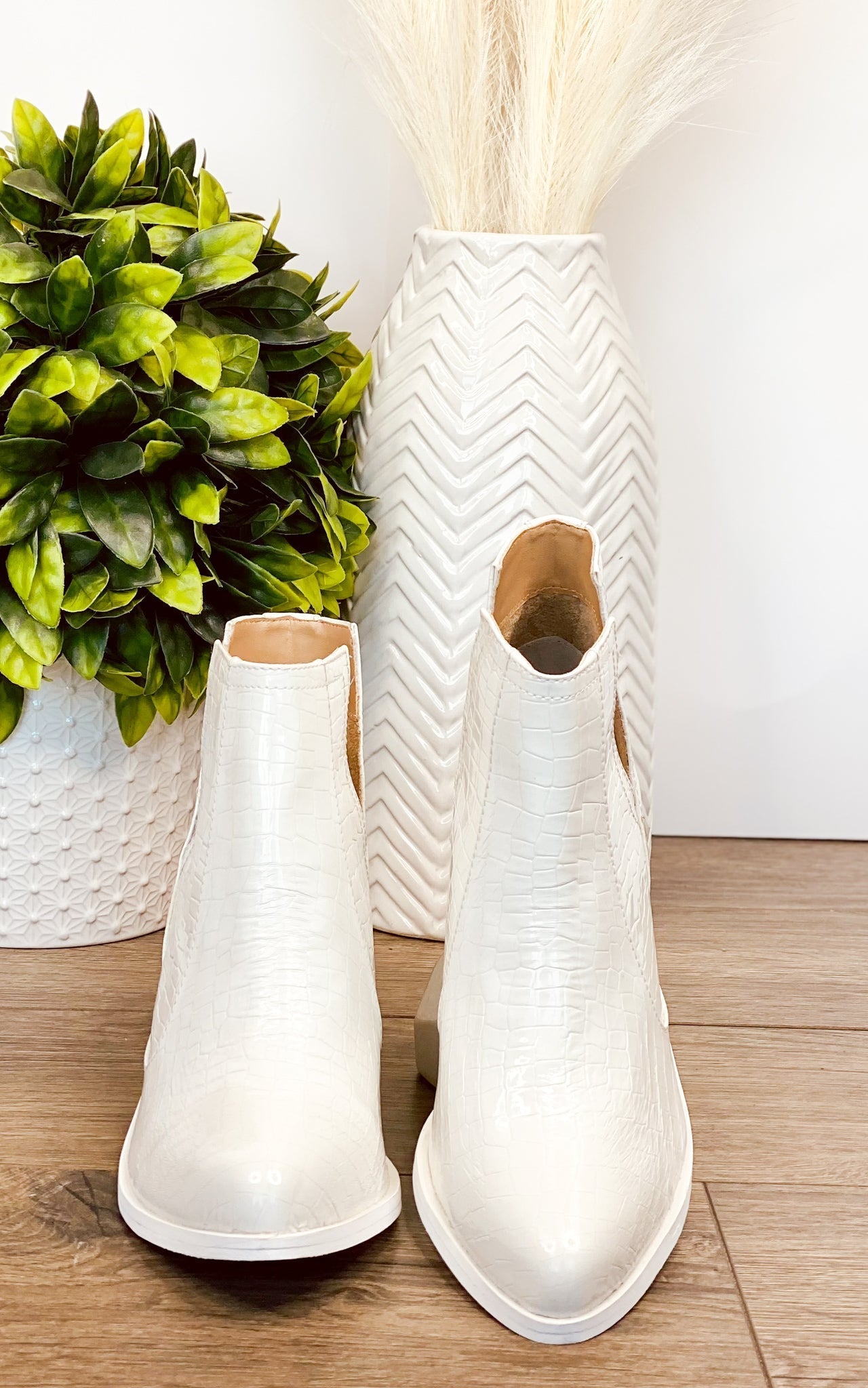 Tarim Bootie in White Croc-Shoes-Ave Shops-Market Street Nest, Fashionable Clothing, Shoes and Home Décor Located in Mabank, TX