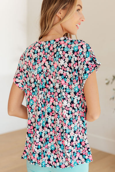 Lizzy Cap Sleeve Top in Navy and Hot Pink Floral-Womens-Ave Shops-Market Street Nest, Fashionable Clothing, Shoes and Home Décor Located in Mabank, TX