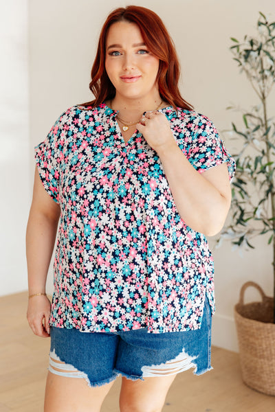 Lizzy Cap Sleeve Top in Navy and Hot Pink Floral-Womens-Ave Shops-Market Street Nest, Fashionable Clothing, Shoes and Home Décor Located in Mabank, TX