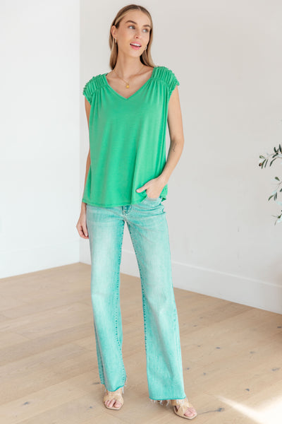 Ruched Cap Sleeve Top in Emerald-Womens-Ave Shops-Market Street Nest, Fashionable Clothing, Shoes and Home Décor Located in Mabank, TX