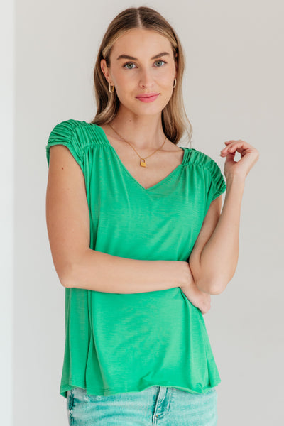 Ruched Cap Sleeve Top in Emerald-Womens-Ave Shops-Market Street Nest, Fashionable Clothing, Shoes and Home Décor Located in Mabank, TX