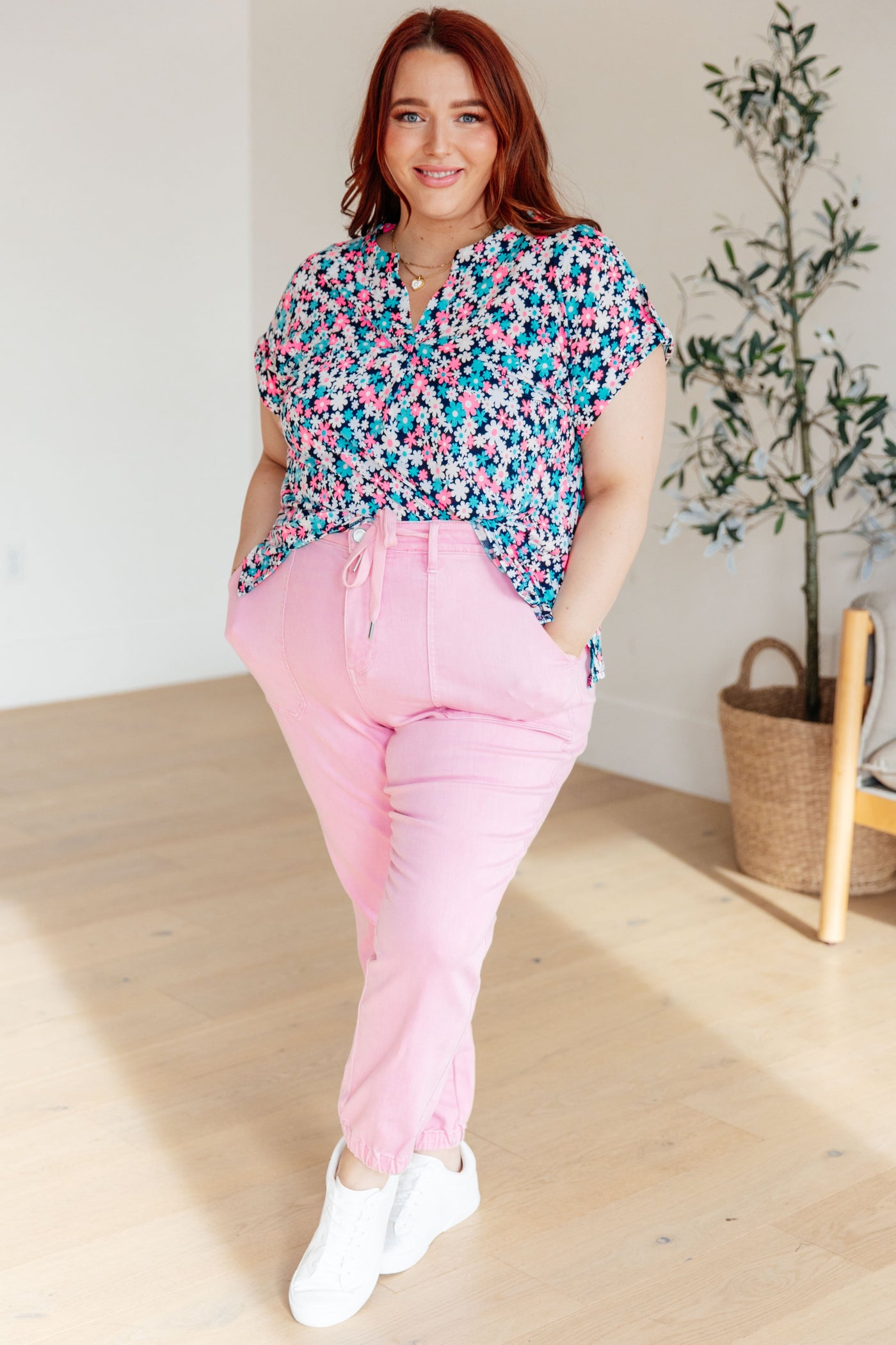 Lizzy Cap Sleeve Top in Navy and Hot Pink Floral-Womens-Ave Shops-Market Street Nest, Fashionable Clothing, Shoes and Home Décor Located in Mabank, TX