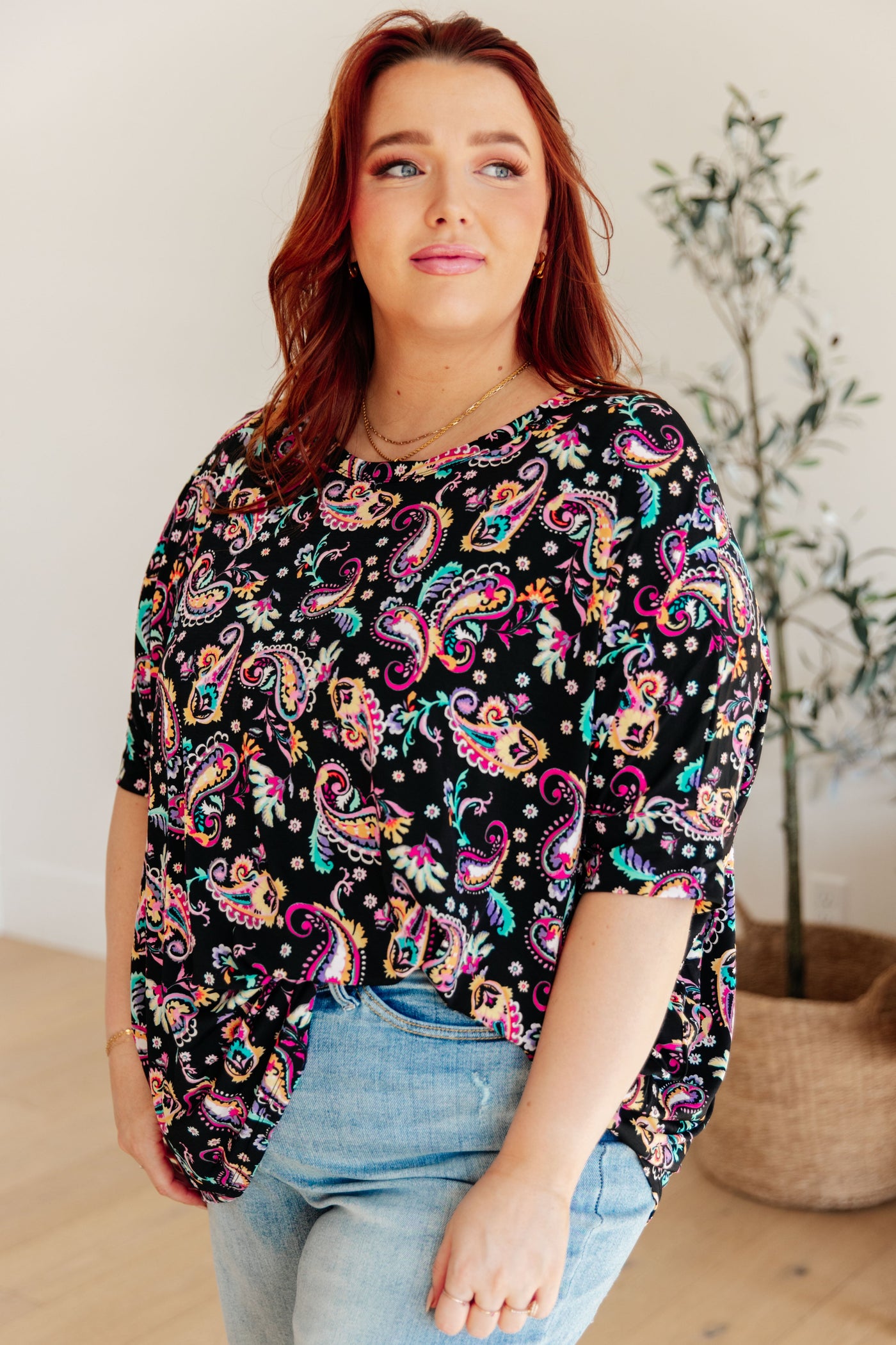 Essential Blouse in Black and Pink Paisley-Womens-Ave Shops-Market Street Nest, Fashionable Clothing, Shoes and Home Décor Located in Mabank, TX