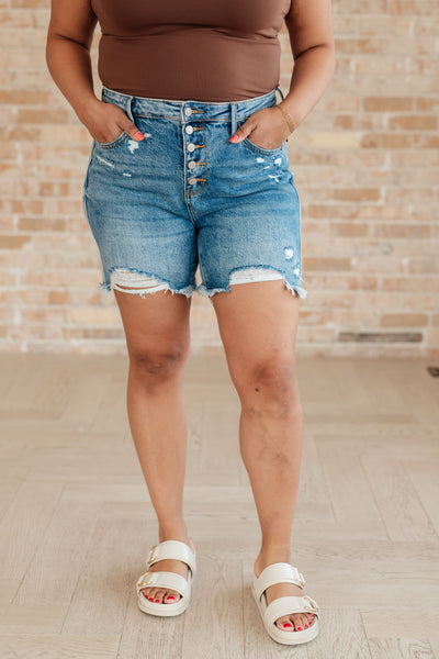 Kara High Rise Rigid Magic Button Fly Cutoff Shorts-Denim-Ave Shops-Market Street Nest, Fashionable Clothing, Shoes and Home Décor Located in Mabank, TX