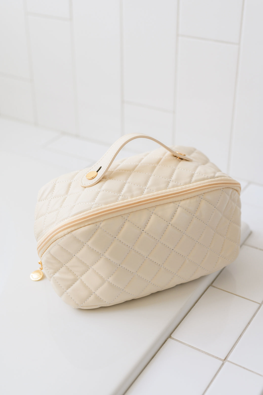 Large Capacity Quilted Makeup Bag in Cream-Handbags-Ave Shops-Market Street Nest, Fashionable Clothing, Shoes and Home Décor Located in Mabank, TX