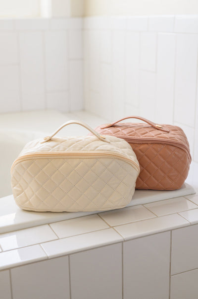 Large Capacity Quilted Makeup Bag in Cream-Handbags-Ave Shops-Market Street Nest, Fashionable Clothing, Shoes and Home Décor Located in Mabank, TX