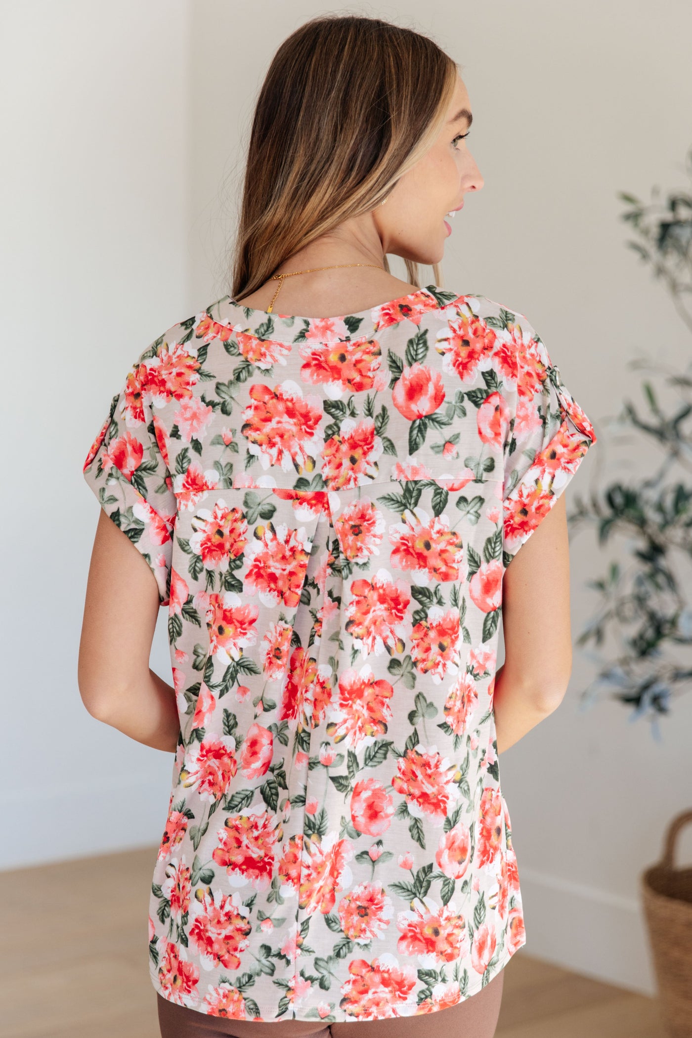Lizzy Cap Sleeve Top in Coral and Beige Floral-Womens-Ave Shops-Market Street Nest, Fashionable Clothing, Shoes and Home Décor Located in Mabank, TX