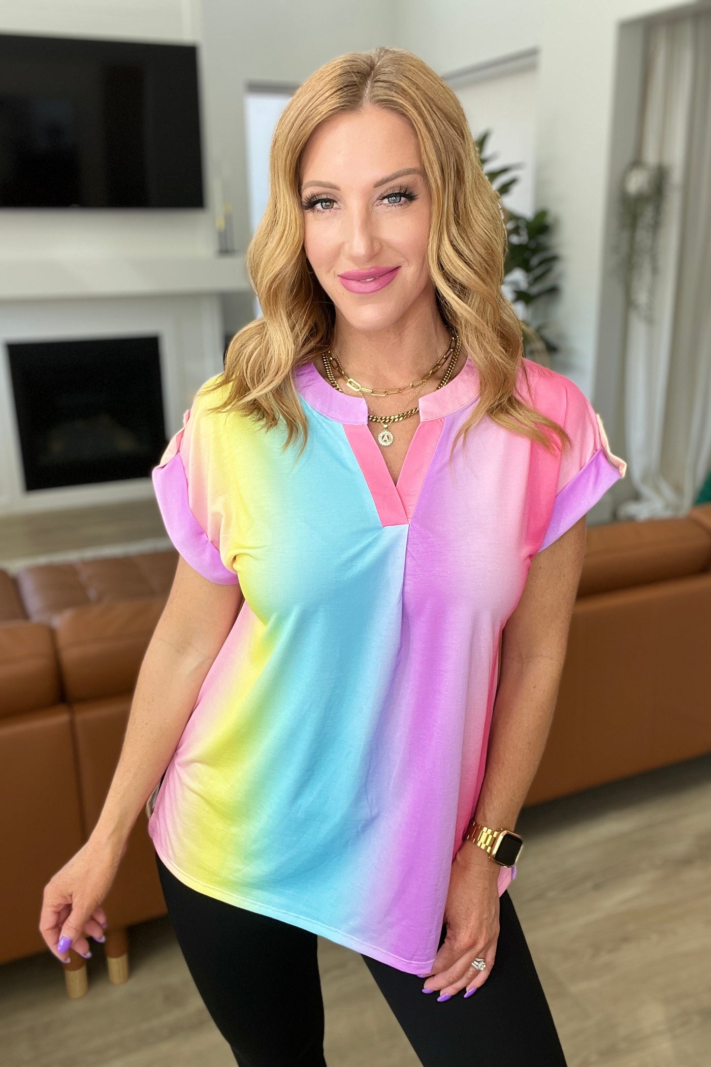 Lizzy Cap Sleeve Top in Ombre Rainbow-Tops-Ave Shops-Market Street Nest, Fashionable Clothing, Shoes and Home Décor Located in Mabank, TX