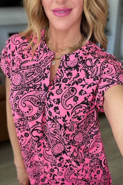 Lizzy Cap Sleeve Top in Pink Paisley-Tops-Ave Shops-Market Street Nest, Fashionable Clothing, Shoes and Home Décor Located in Mabank, TX