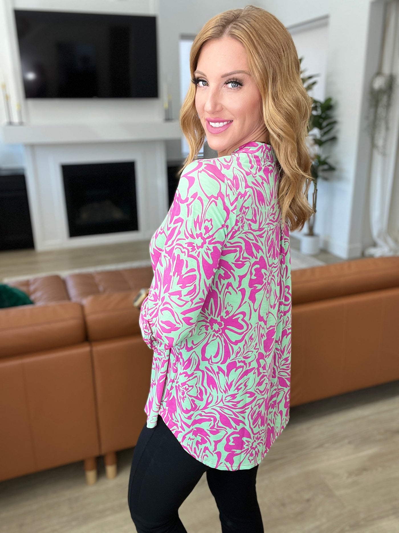 Lizzy Top in Emerald Pink Floral-Tops-Ave Shops-Market Street Nest, Fashionable Clothing, Shoes and Home Décor Located in Mabank, TX