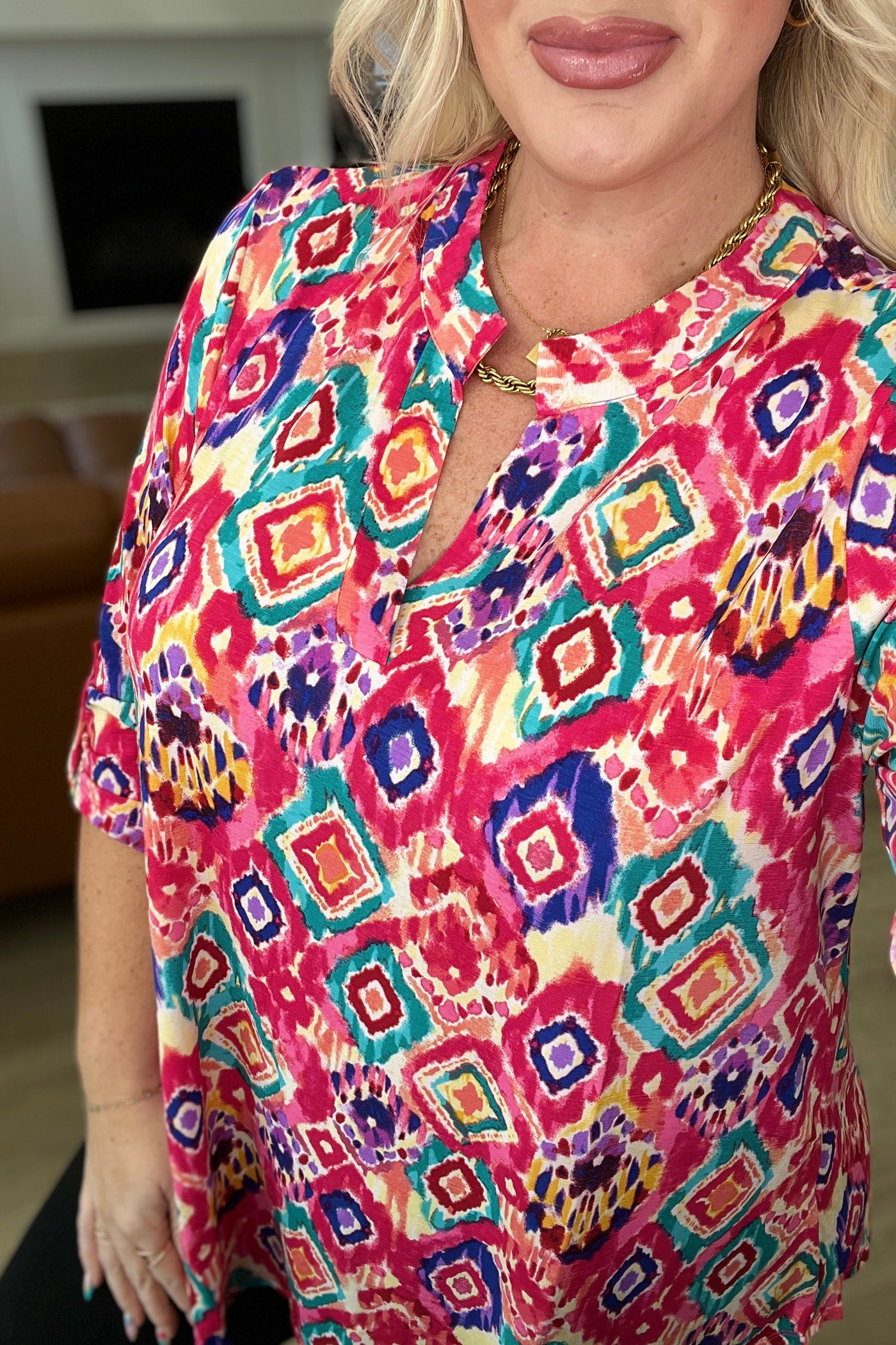 Lizzy Top in Hot Pink Ikat-Tops-Ave Shops-Market Street Nest, Fashionable Clothing, Shoes and Home Décor Located in Mabank, TX