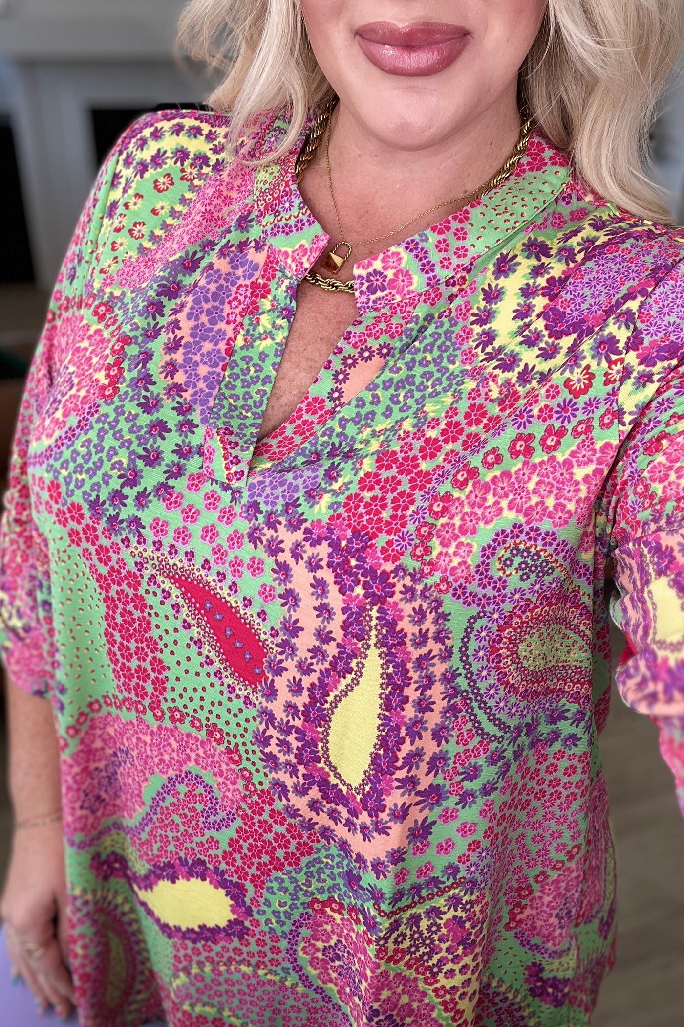 Lizzy Top in Green and Pink Paisley-Tops-Ave Shops-Market Street Nest, Fashionable Clothing, Shoes and Home Décor Located in Mabank, TX