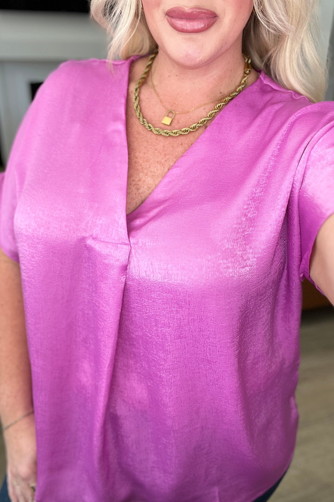 Pleat Front V-Neck Top in Spring Orchid-Tops-Ave Shops-Market Street Nest, Fashionable Clothing, Shoes and Home Décor Located in Mabank, TX