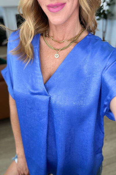 Pleat Front V-Neck Top in Royal Blue-Tops-Ave Shops-Market Street Nest, Fashionable Clothing, Shoes and Home Décor Located in Mabank, TX