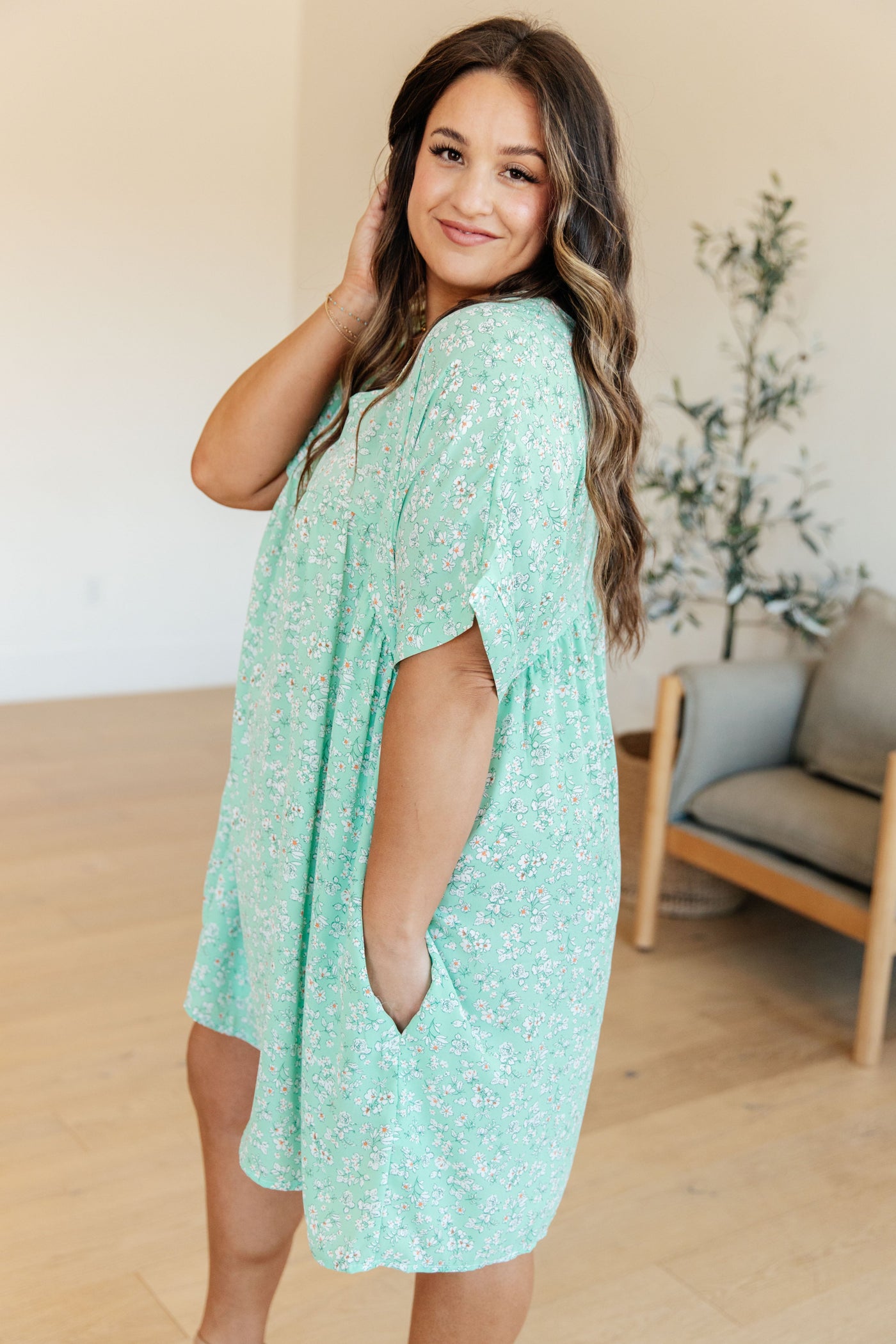 Rodeo Lights Dolman Sleeve Dress in Mint Floral-Dresses-Ave Shops-Market Street Nest, Fashionable Clothing, Shoes and Home Décor Located in Mabank, TX