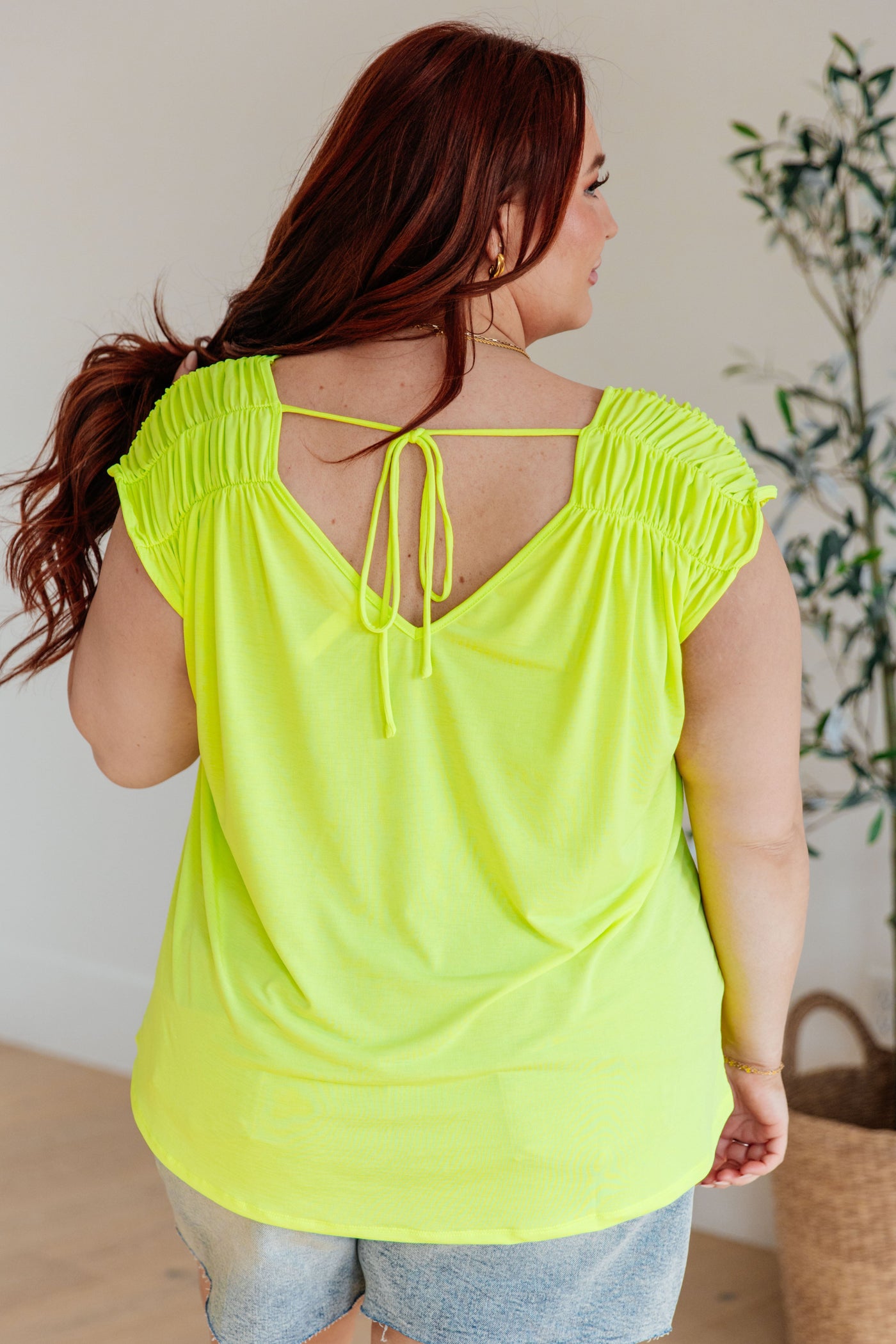 Ruched Cap Sleeve Top in Neon Green-Womens-Ave Shops-Market Street Nest, Fashionable Clothing, Shoes and Home Décor Located in Mabank, TX