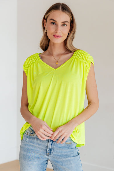 Ruched Cap Sleeve Top in Neon Green-Womens-Ave Shops-Market Street Nest, Fashionable Clothing, Shoes and Home Décor Located in Mabank, TX