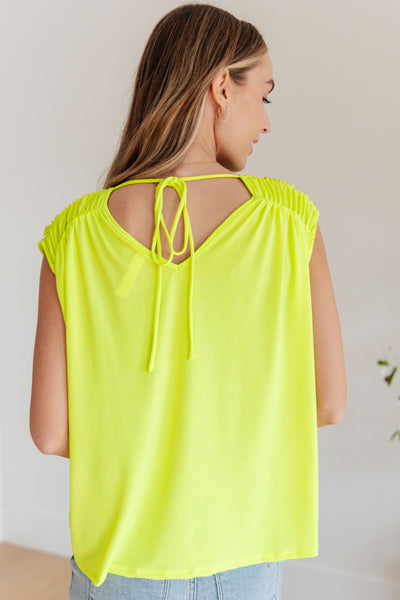 Ruched Cap Sleeve Top in Neon Green-Womens-Ave Shops-Market Street Nest, Fashionable Clothing, Shoes and Home Décor Located in Mabank, TX