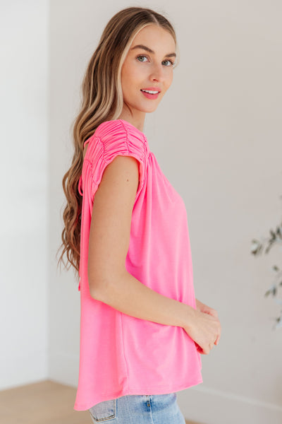 Ruched Cap Sleeve Top in Neon Pink-Womens-Ave Shops-Market Street Nest, Fashionable Clothing, Shoes and Home Décor Located in Mabank, TX