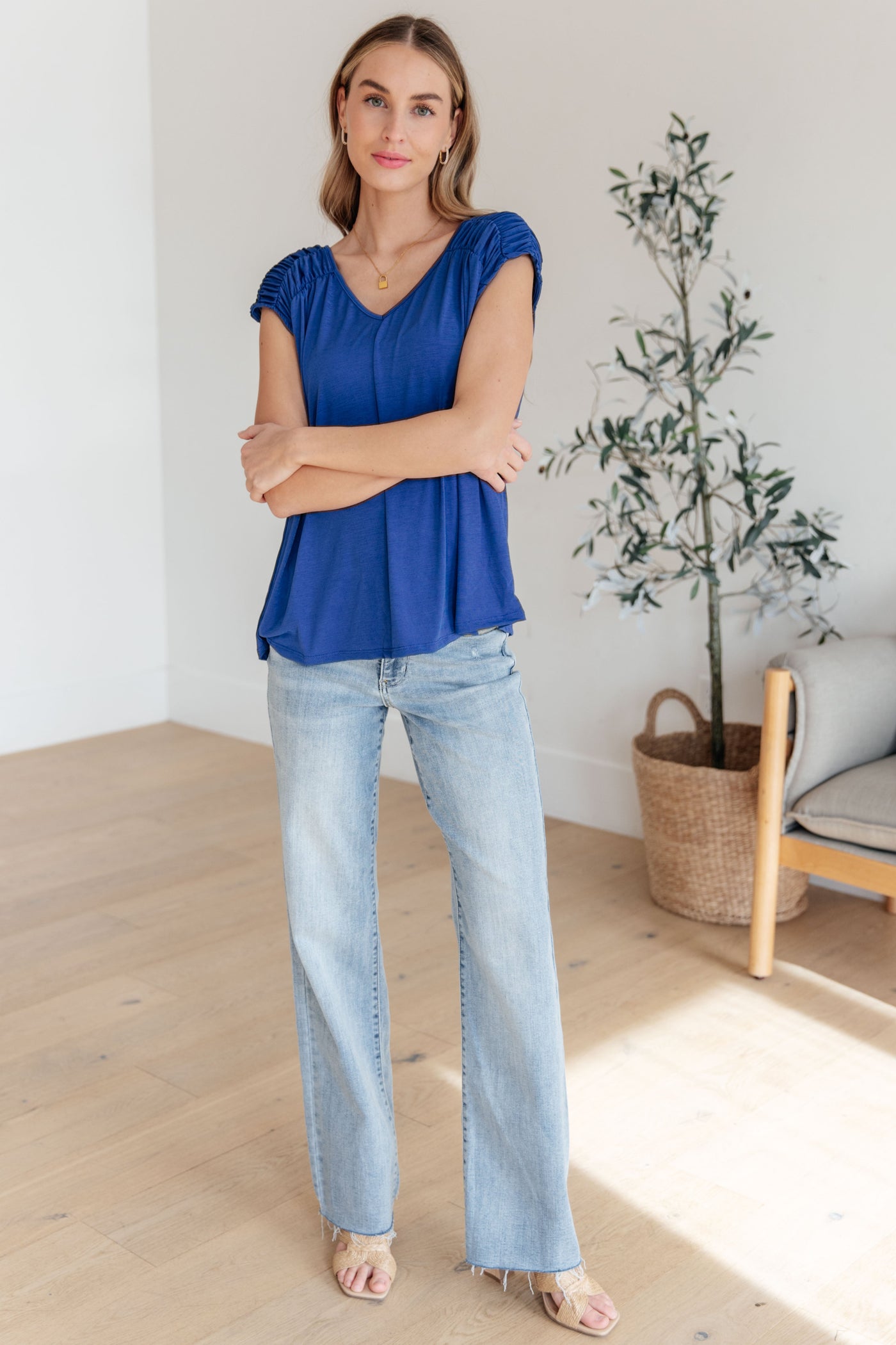 Ruched Cap Sleeve Top in Royal Blue-Womens-Ave Shops-Market Street Nest, Fashionable Clothing, Shoes and Home Décor Located in Mabank, TX