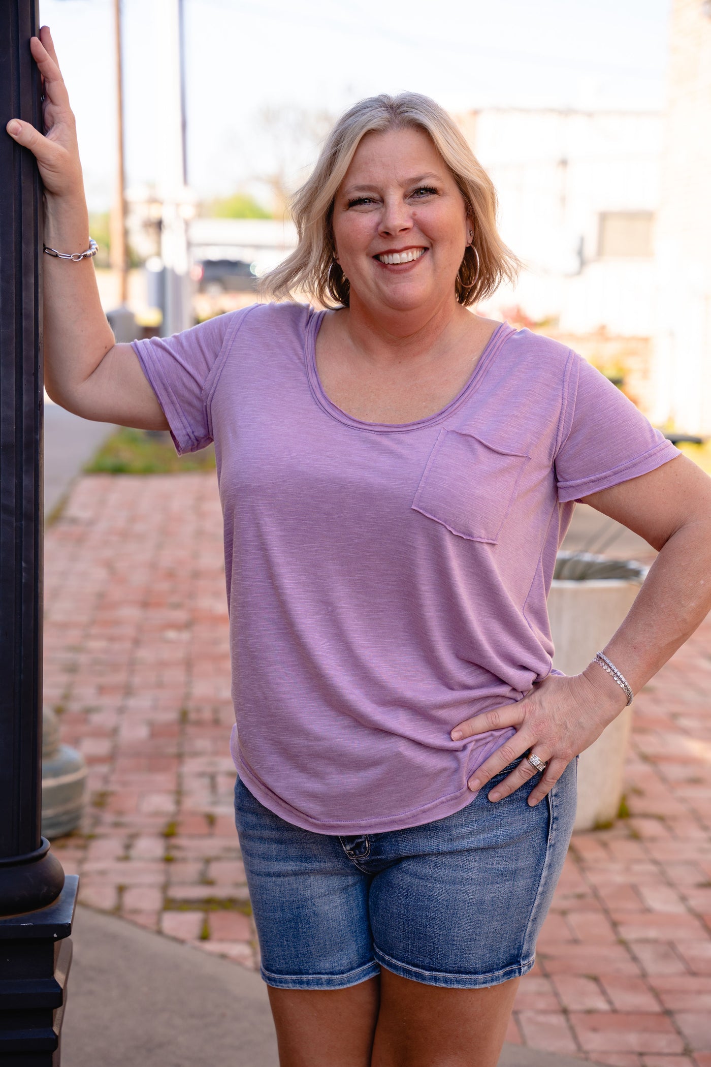 Scoop Neck Short Sleeve Top - Lilac Purple-Tops-POL Clothing-Market Street Nest, Fashionable Clothing, Shoes and Home Décor Located in Mabank, TX
