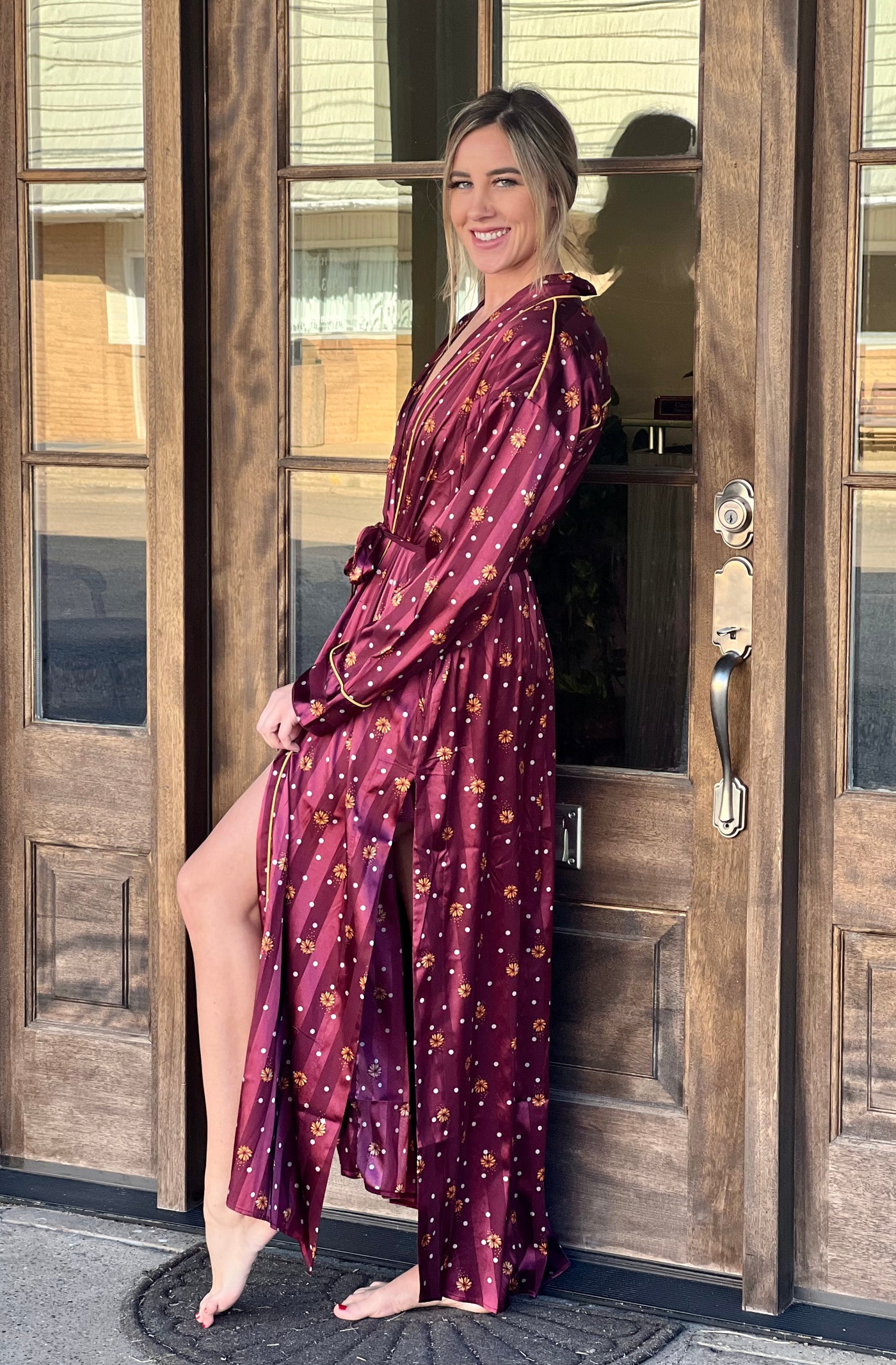 Free People Pajama Party Robe - Wine Combo-Loungewear-Free People-Market Street Nest, Fashionable Clothing, Shoes and Home Décor Located in Mabank, TX