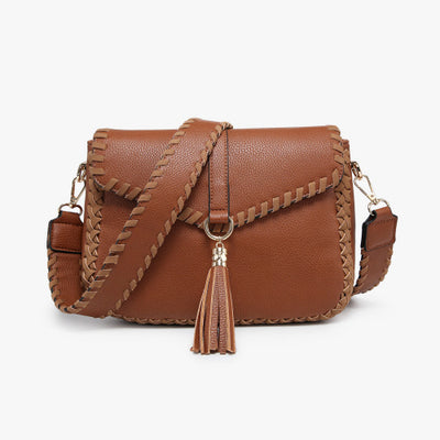 Cam Whipstitch Flapover Crossbody With Tassel-110 Handbags-Jen & Co-Market Street Nest, Fashionable Clothing, Shoes and Home Décor Located in Mabank, TX